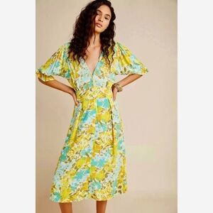 Anthropologie Floral Dress in Yellow and Blue